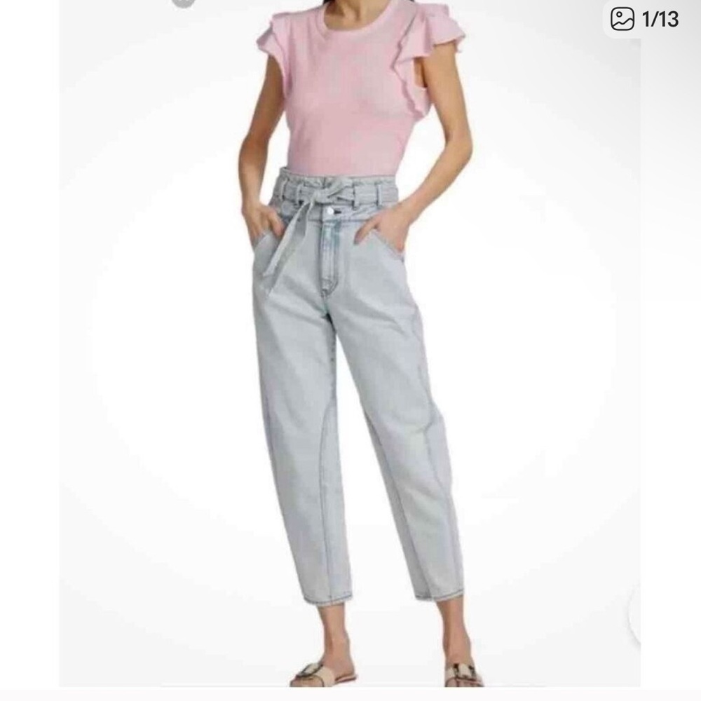 Veronica Beard Sky Blue High Rise Jeans. Pearl Barrel leg